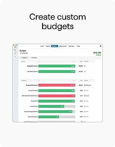 Custom budget creation interface with financial categories and progress bars.