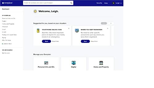Online dashboard interface with various options and recommendations.