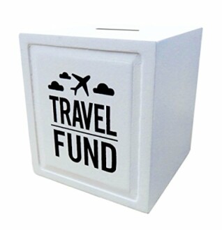 White box with 'Travel Fund' and airplane graphic